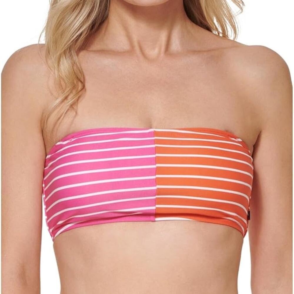 Tommy Hilfiger Women's Color Block Full Coverage  Bandeau Bikini Swim Top